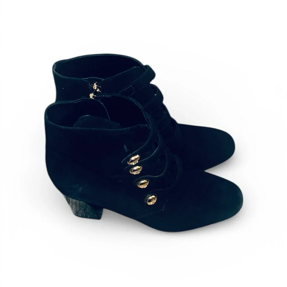 Tory Burch Black Booties with Gold Buckles - Picture 3 of 9